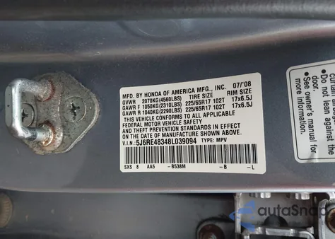 2008 Honda Cr-V Lx from USA, damaged, VIN 5J6RE48348L039094